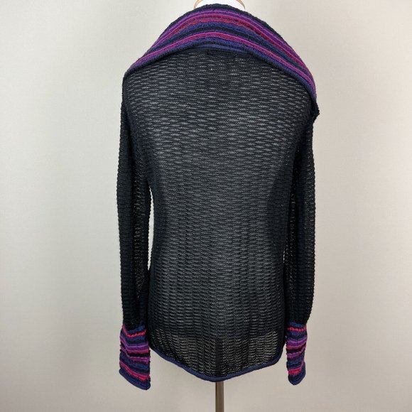 MFH Knits Sweater Womens Medium Black 100% Baby‎ Alpaca Multicolor Open Knit Top - Picture 6 of 13